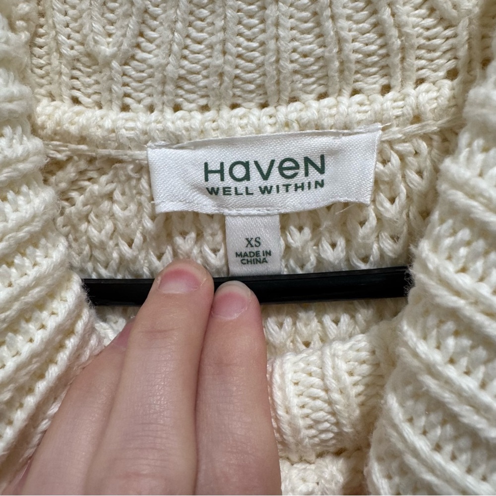 Haven Well Within Chunky Knit Turtleneck Sweater Cream XS Cotton‎ Cowl Neck - Picture 4 of 6